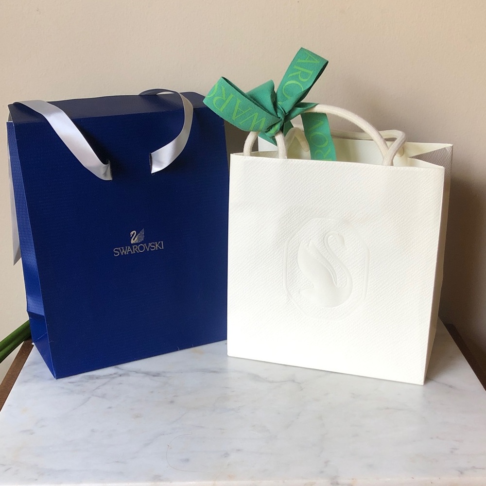 Swarovski Cream Textured Tote with Green Ribbon Accent
